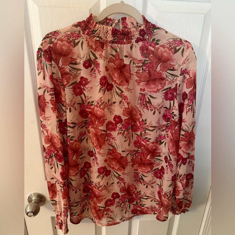 Sheer Mock Neck Floral Print Women's Top